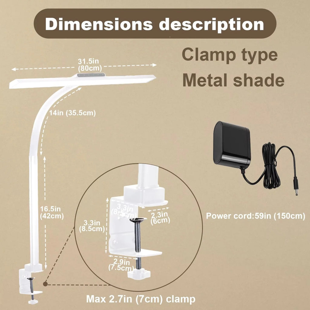 LOOPITYS 24W LED Desk Lamp 80cm 2310 Lumens Touch Control Dimmable Adjustable Color Temperature Clamp Table Lamp
