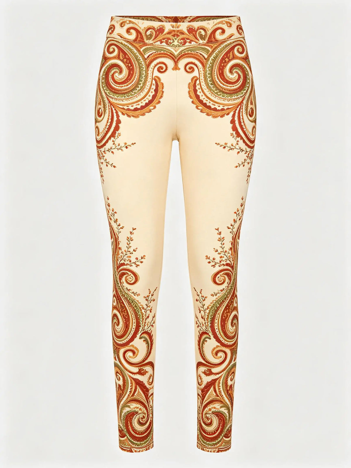 Women Fleece‑lined Mid‑rise Leggings Bohemian Paisley Floral Tribal Border Print Slim Stretch Winter Casual Pants