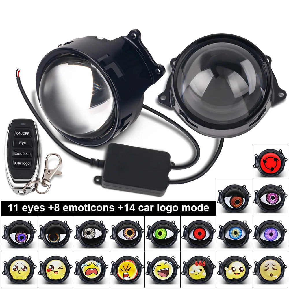 3-inch Devil's Eye Car Accessories Headlights Led Lenses Retrofit Kits Assembly LED Auto Dynamic Lights 12V With Remote Control