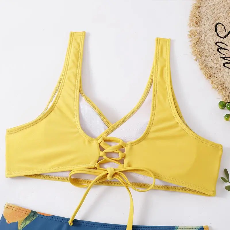 Alluring Bikini Sculpting Padded Backless Bikini Tieside Adjustable Halterneck Bikini Ruffled Beachwear Seamless Swimwear