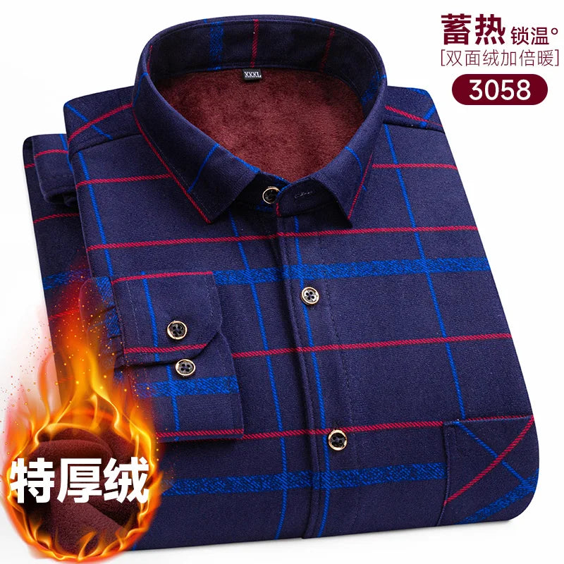 Men's long-sleeved shirt with double-sided fleece thickened warmth, 8XL, 9XL, casual winter fashion, versatile for the street
