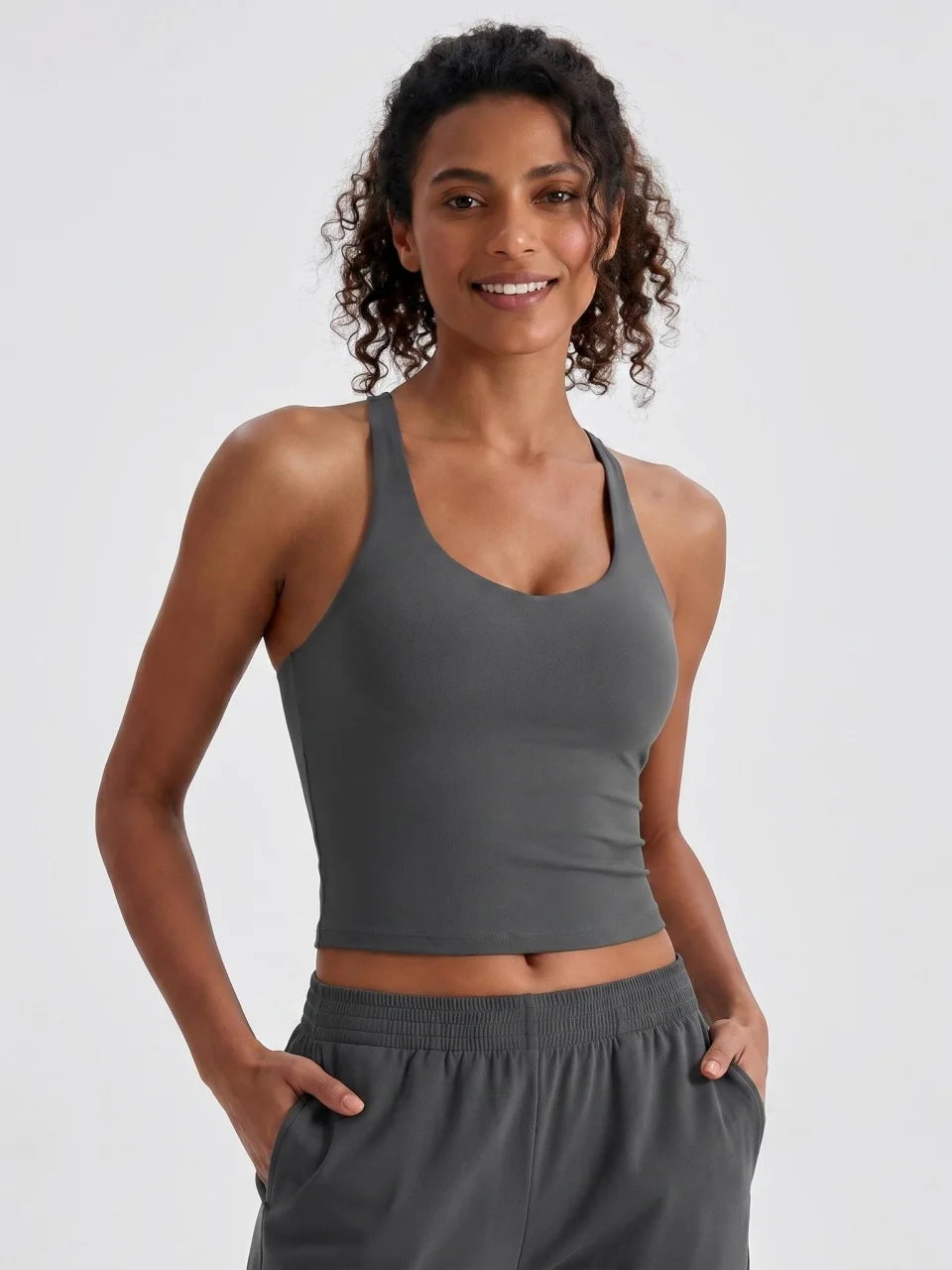 Longline Yoga Tank Top with Built in Bra Women Quick Dry Gym Camisole Workout Shirts Soft Slim Fit Sports Vest Athleisure