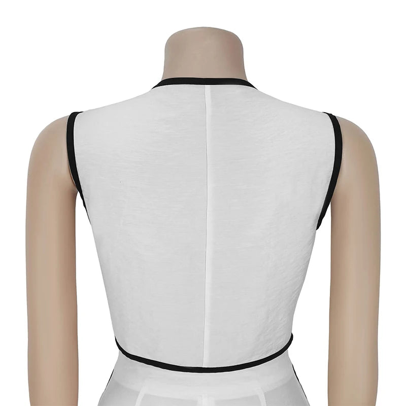 BKLD 2025 Women's Temperament Commuting Suit Contrasting Button Sleeveless Vest Tops+Zipper Pockets Pants Fashion Casual Outfits