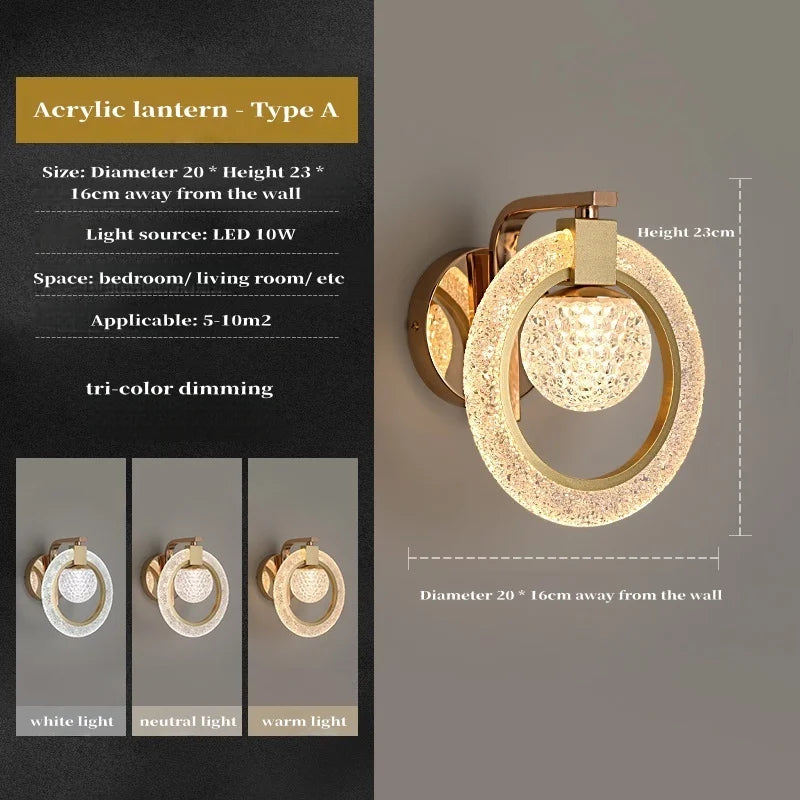 Light Luxury Led Wall Lamp Home Decoration Bedroom Bedside Lamp Living Room Hotel Dining Room Background Staircase Wall Lamp