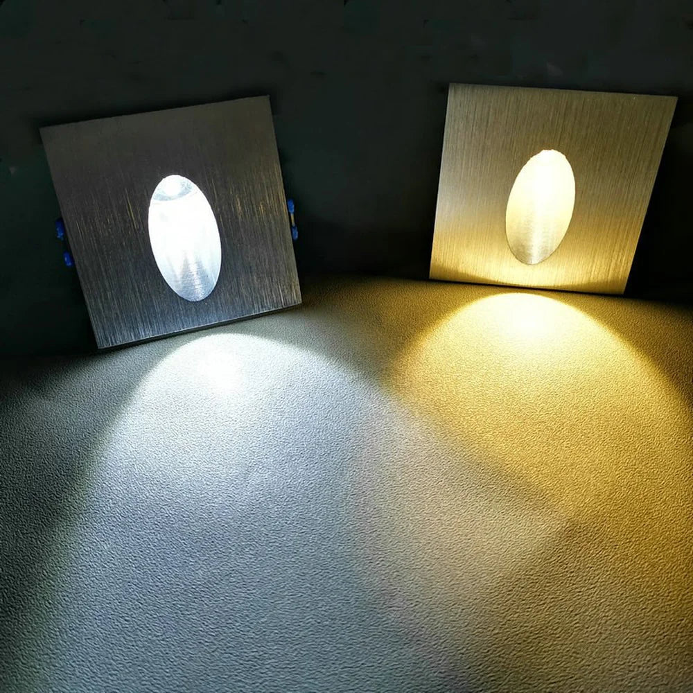 Led Stair Light Aluminum Recessed Square Round Wall Lamp 1W 3W  Step Pathway Corner Sconce Staircase AC85-265V Night Lighting