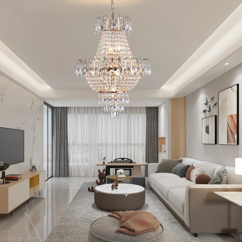 ARLGSITE Luxury Gold Crystal Chandelier Elegant Dazzling K9 Crystals Ceiling Light for Living Room Dining Room Hallway-Gold