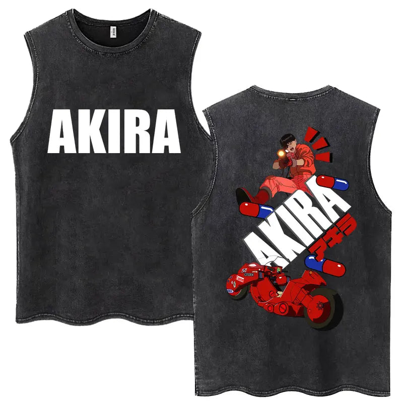 Washed Japan Anime Akira Retro Tank Tops 90s Science Fiction Movie Shotaro Kaneda Sleeveless T Shirts Cotton Casual Loose Vests