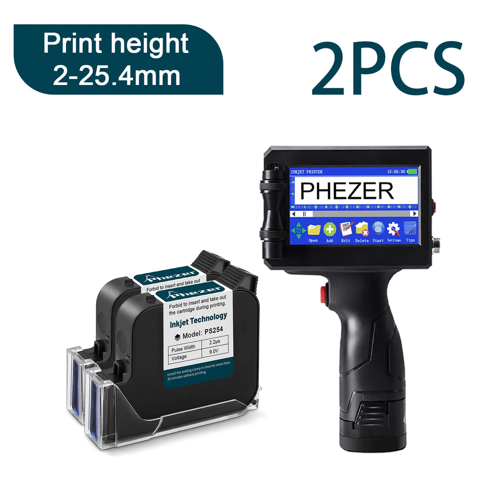 Phezer P15 12.7/25.4mm Handheld Inkjet Printer 28 Languages QR Code Barcode Batch Code Date Marking Expiration Date Coder