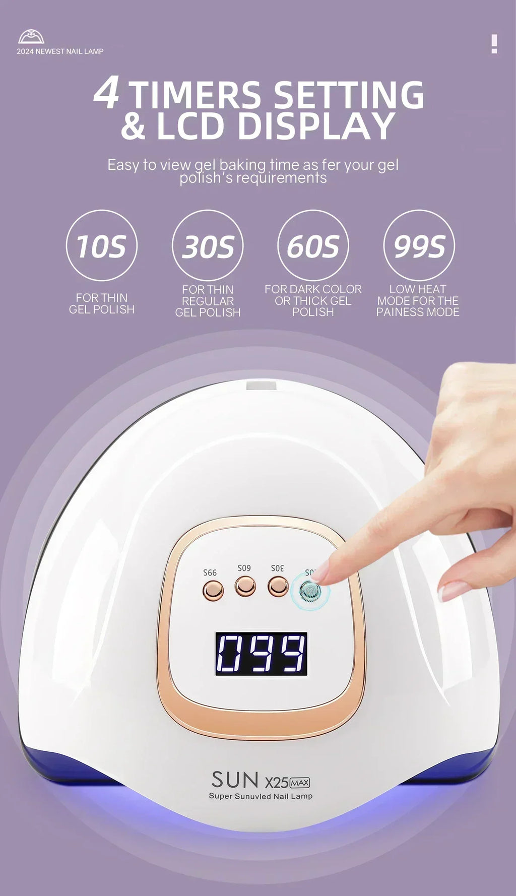 Auto Sensor 4‑Timer Gel Nail Curing Light 380W UV LED Salon‑Grade Quick Dry Manicure Polishing Tool Unit