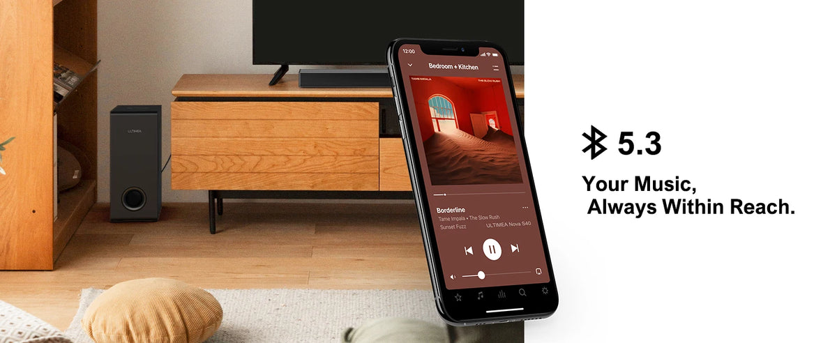 ULTIMEA 2.1ch Ultra Slim Soundbar with 5.25'' Wired Subwoofer, HDMI ARC, BassMX Deep Bass, 3 EQ Modes, TV & PC Gaming Speaker