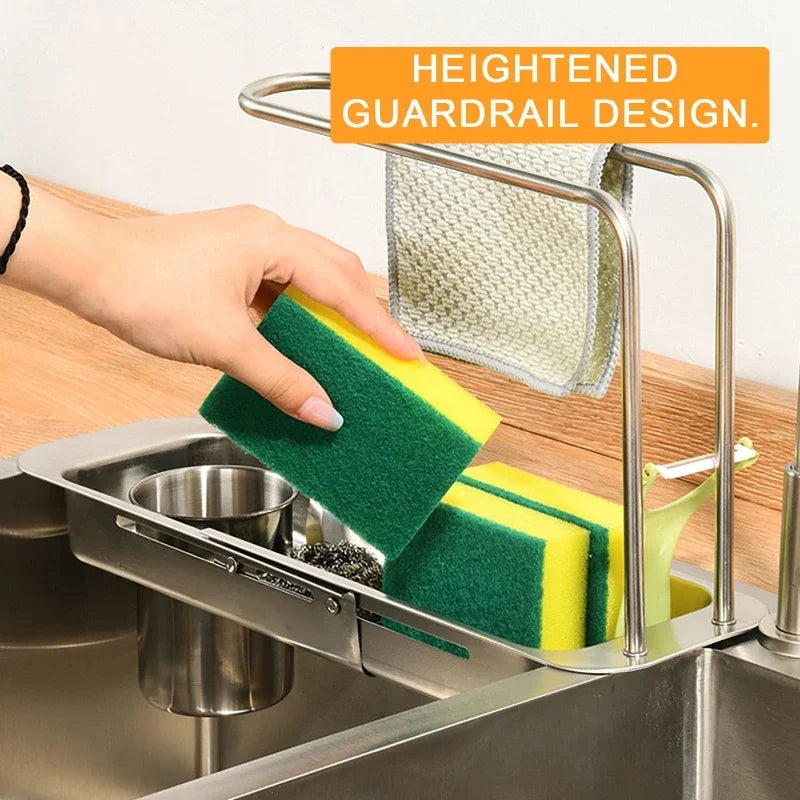 Kitchen Telescopic Storage Rack Sink Organizer Rack Telescopic Faucet Organizer Towel Sponge Storage Adjustable Storage Rack