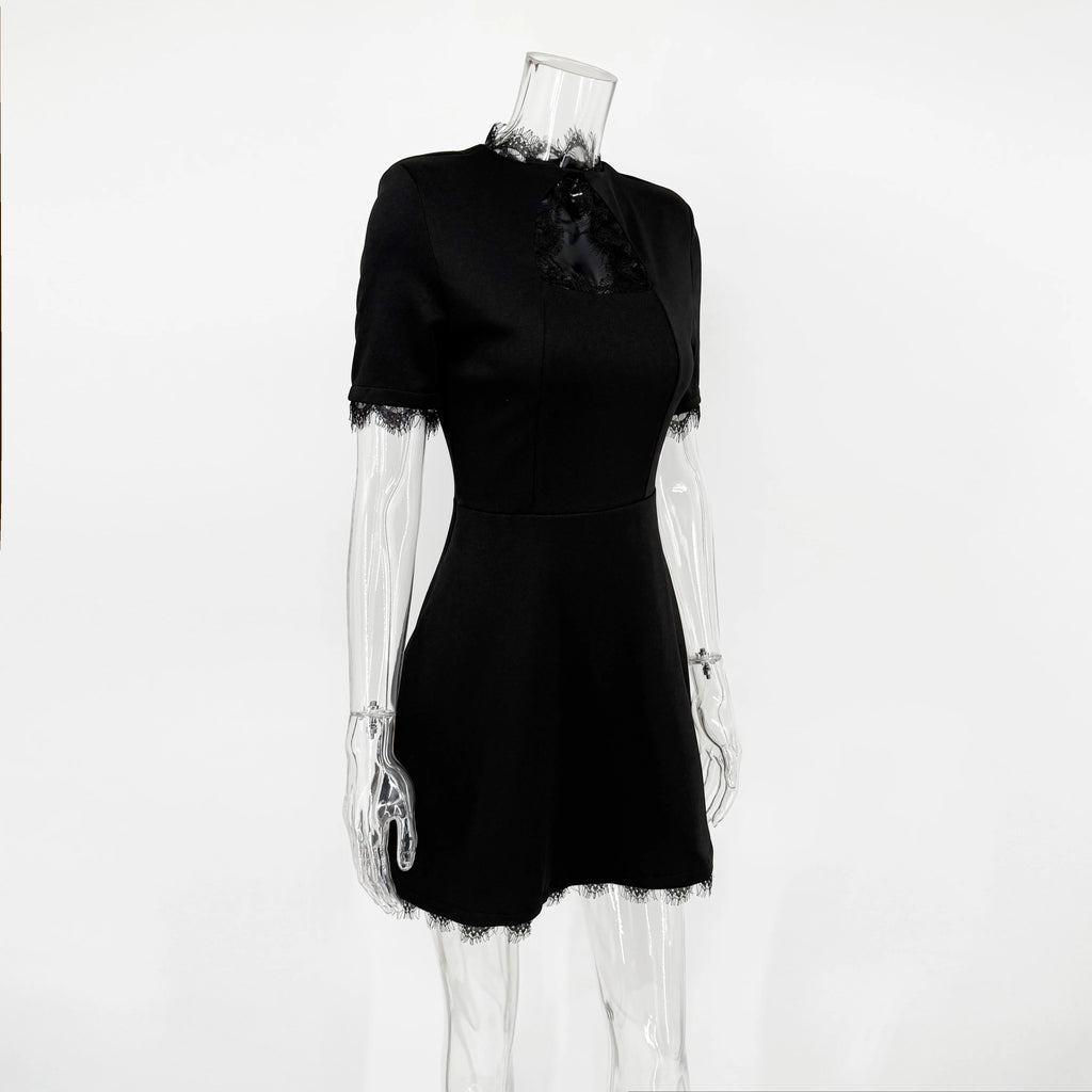 Talenza Luxury Black Evening Dress Fashion Lace Patchwork Slim High-Waisted Hollow Out Dress Elegant Summer Women's Party Dress