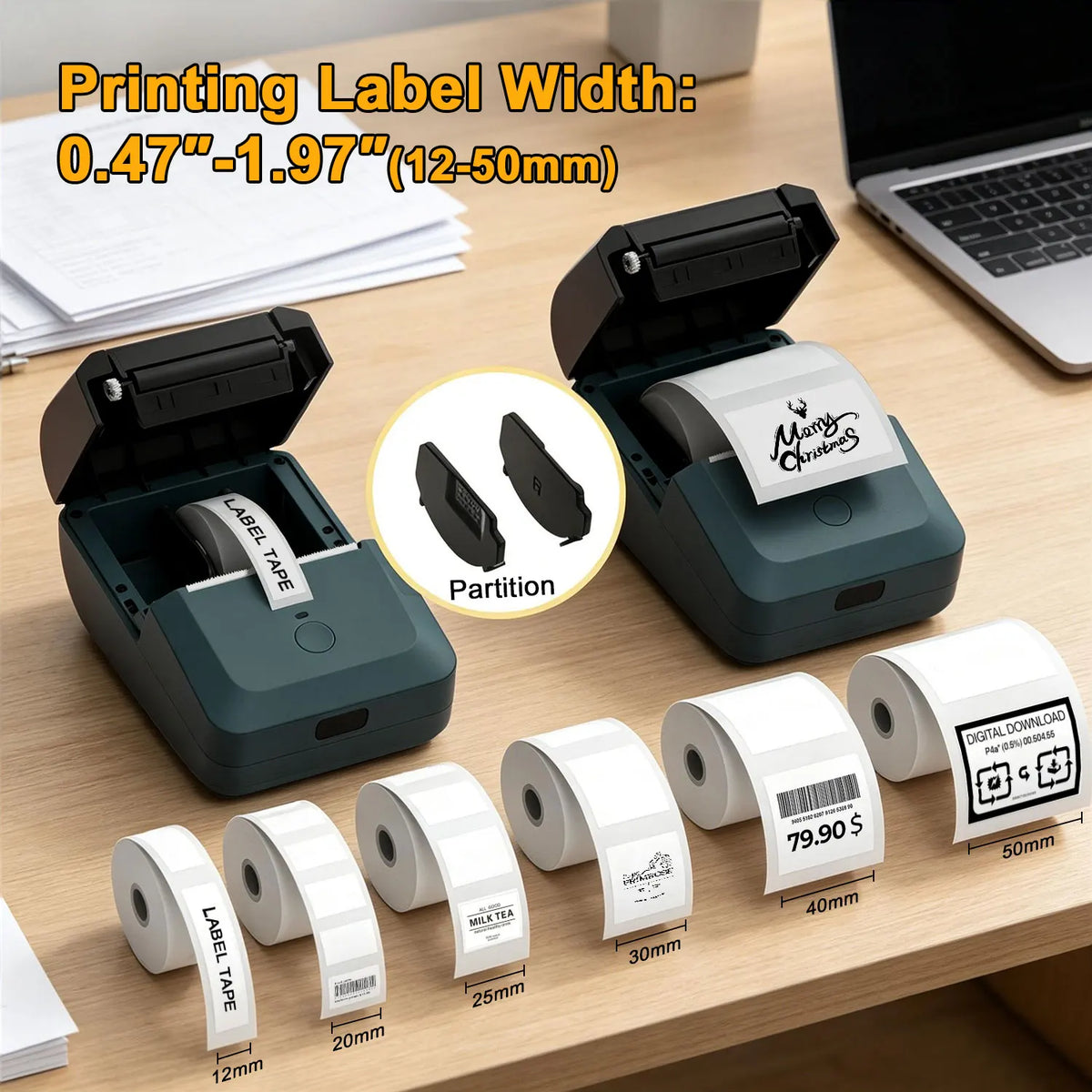 Compact Wireless Thermal Printer, Bluetooth Label Maker, Inkless Printing, Auto Paper Detection for iOS & Android Devices