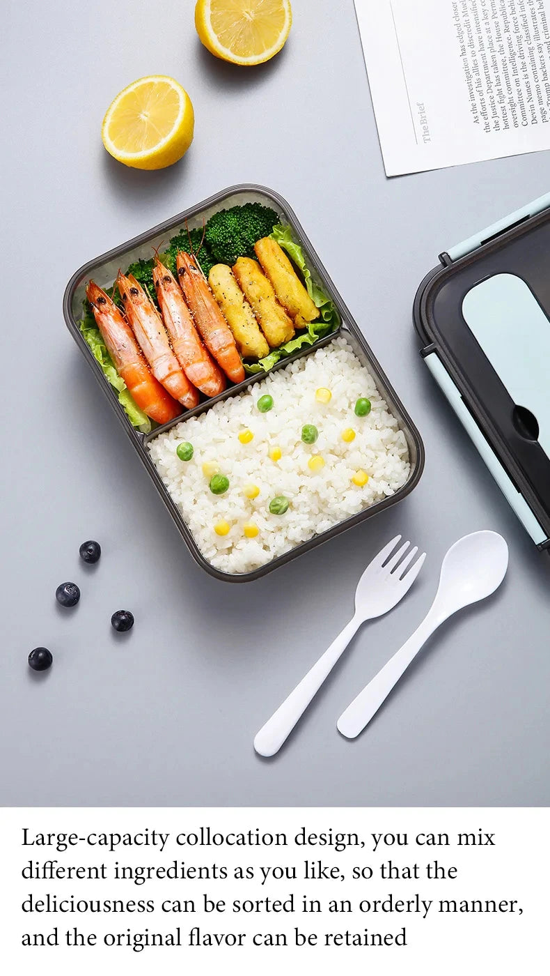 1500ML Lunch Box Food Storage Box 3 Grids Student Office Worker Microwave Bento Box Outdoor Picnic Container With Fork Spoon