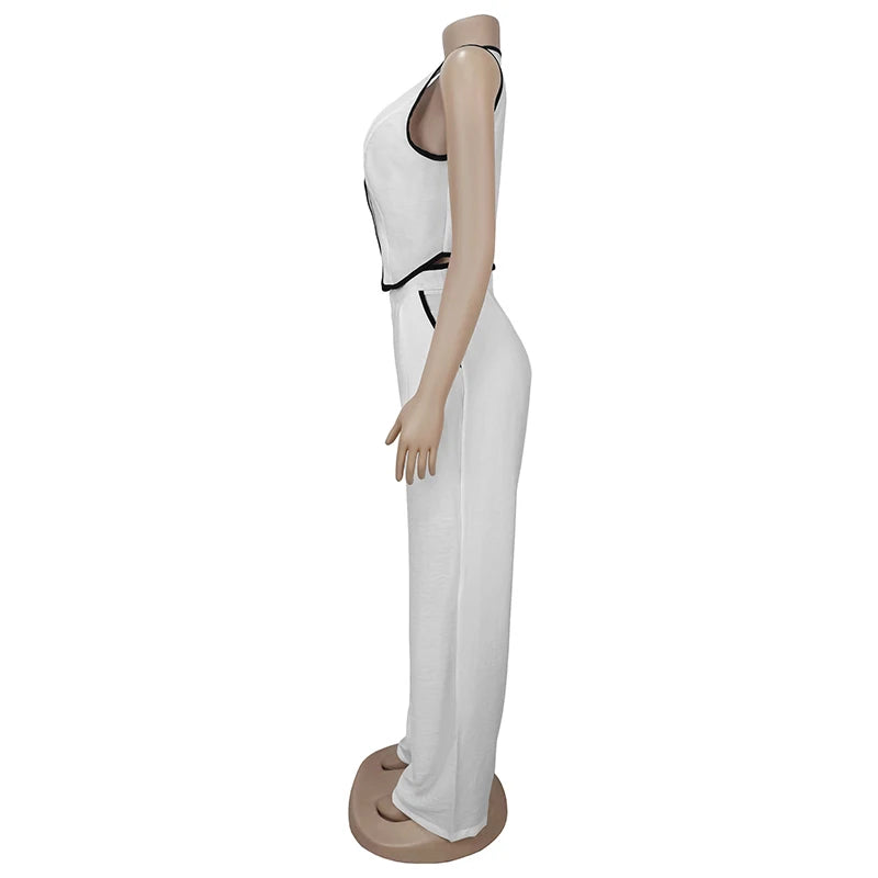 BKLD 2025 Women's Temperament Commuting Suit Contrasting Button Sleeveless Vest Tops+Zipper Pockets Pants Fashion Casual Outfits