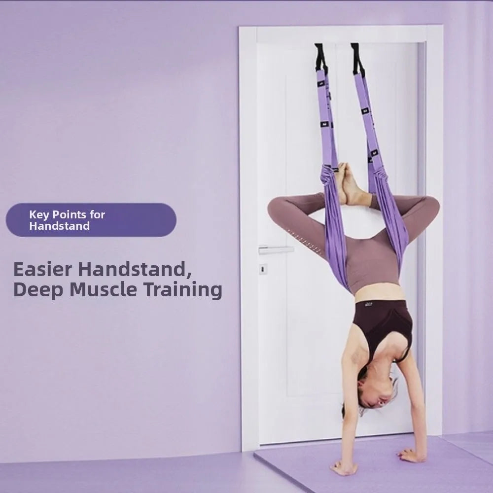 Adjustable Women Aerial Yoga Strap Elastic Stretch Door Hanging Aerial Yoga Hammock Swing Anti-Gravity Resistance Auxiliary
