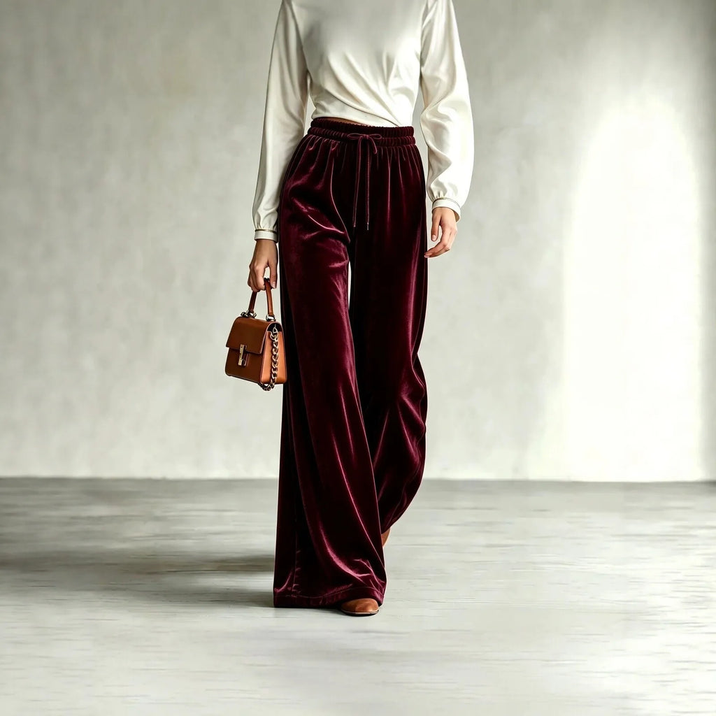 New Winter Women's Velvet Wide-leg Pants Drawstring High-waisted Pants Trousers