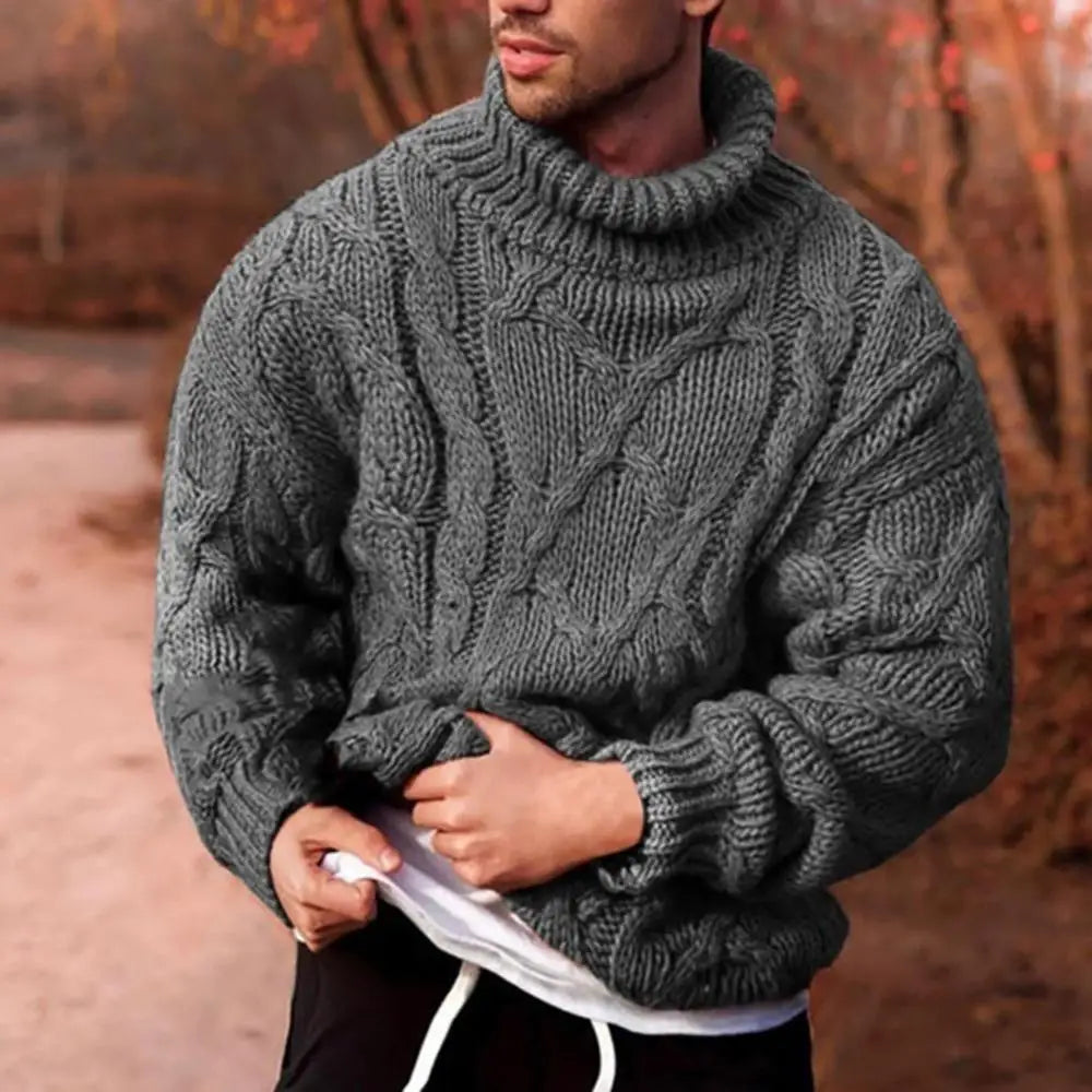 Fashion Cotton Winter Sweater Solid Color Autumn Warm Slim Fit Men Pullover Men's Twist Braid Knit Turtle-Neck Jumper свитер