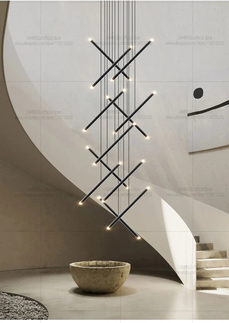 Modern Chandelier Luster Lights For Stair Hall Dining Living Room Duplex Building Indoor Lighting Fixture Staircase Chandelier