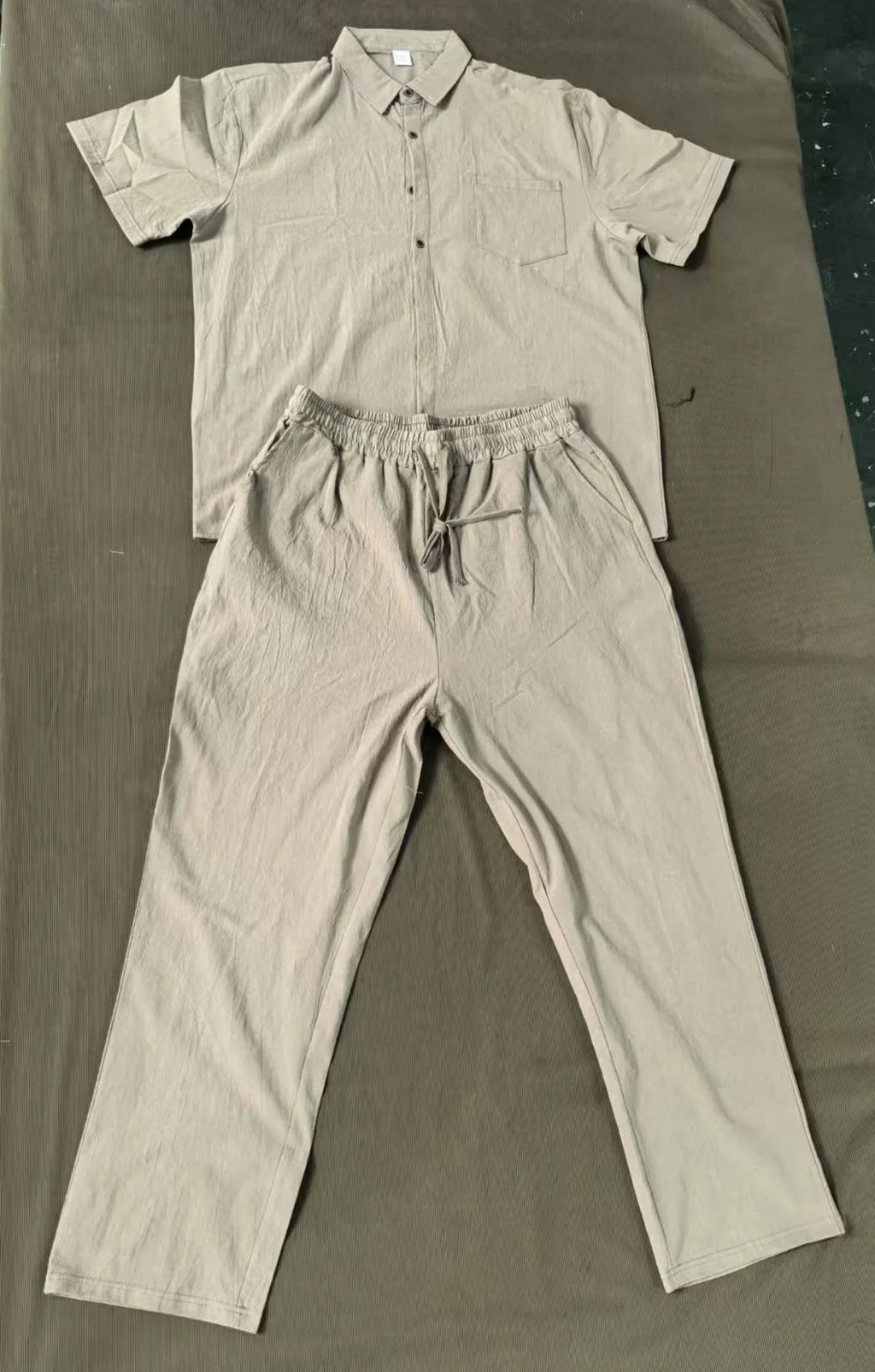 Men's Summer Beach Casual Cotton Linen Shirt Two-Piece Set with Lapel Pocket Long Pants And Shor Fashionable Breathable Clothing