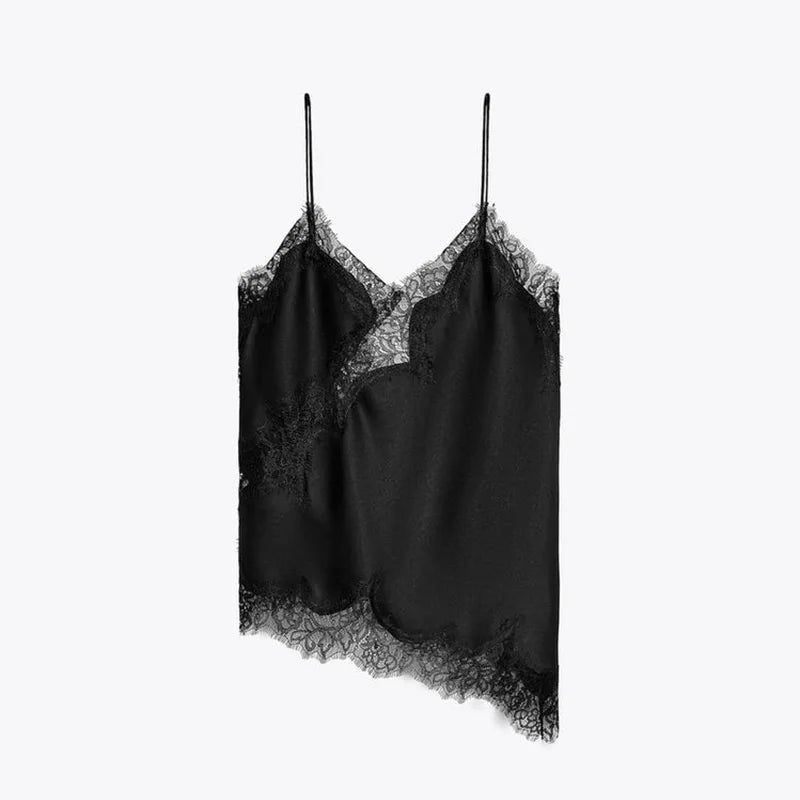 Contrast Black Trim Satin Cami Maxi Dress Deep V Neck Loose Flowy Ruffle Hem Lady Long Gown 2026 Summer Formal Vacation Dresses