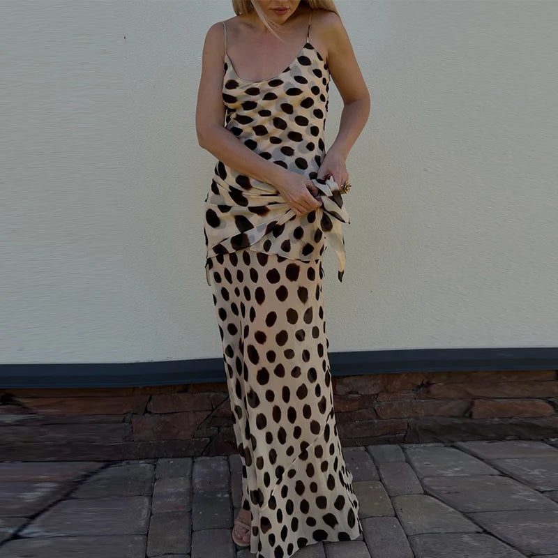 2026 Summer Animal Print Long Dress Outfit Women Backless V-neck Ruched Party Holiday Dresses Sexy Lady Bodycon Slip Dresses