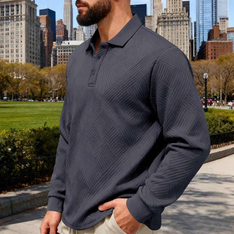 2025 spring and autumn men's light luxury casual simple lapel jacquard POLO button-down long-sleeved sweater