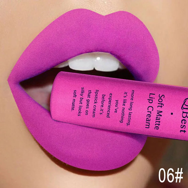 QIBEST Velvet Matte Nude Liquid Lipstick Makeup Sexy Red Lipgloss Waterproof Long-lasting Purple Black Orange Lip Stain Cosmetic
