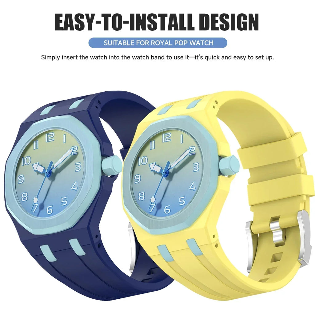 2 IN 1 PC Mod Kit Case Frame +Strap for Swatch AP Royal Pop Modification Integrated Silicone Matte Cover Bumper Band Accessories