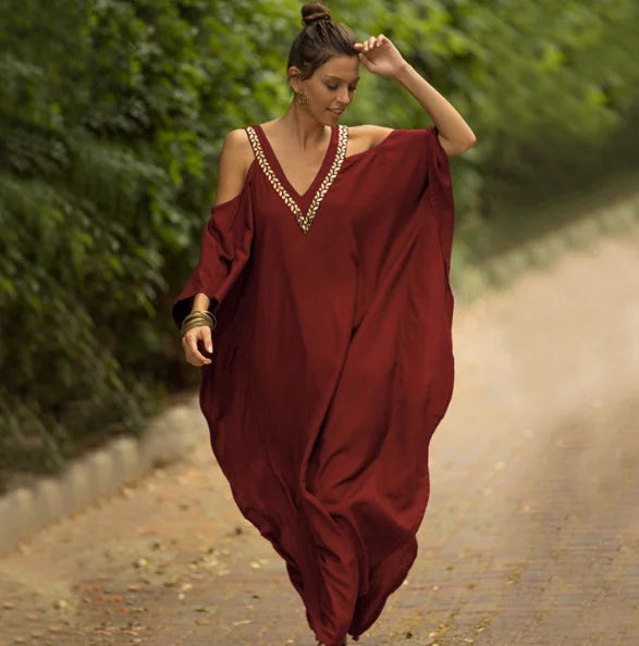 SuperAen Beach Blouse Solid Spaghetti Strap Embroidered Cotton Holiday Robe Bikini Sunscreen Shirt Loose Dress Women