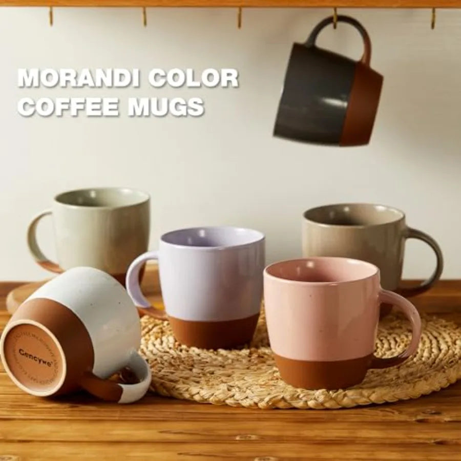 Morandi Color Ceramic Coffee Mugs Set of 6 Large,18 oz Coffee Cups with Handle, Latte Mug, Big Mug for Women, Men, Great for Te