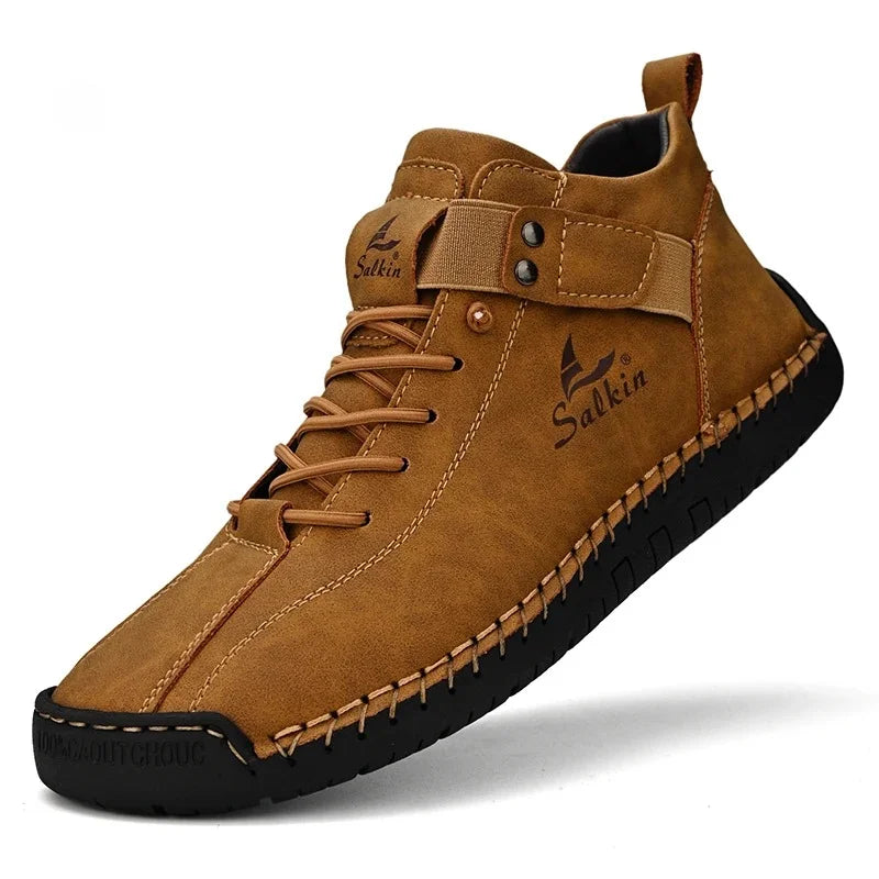 New Leather Casual Men Shoes Design Sneakers Man Breathable Leather Shoes Outdoor Men Ankle Boots