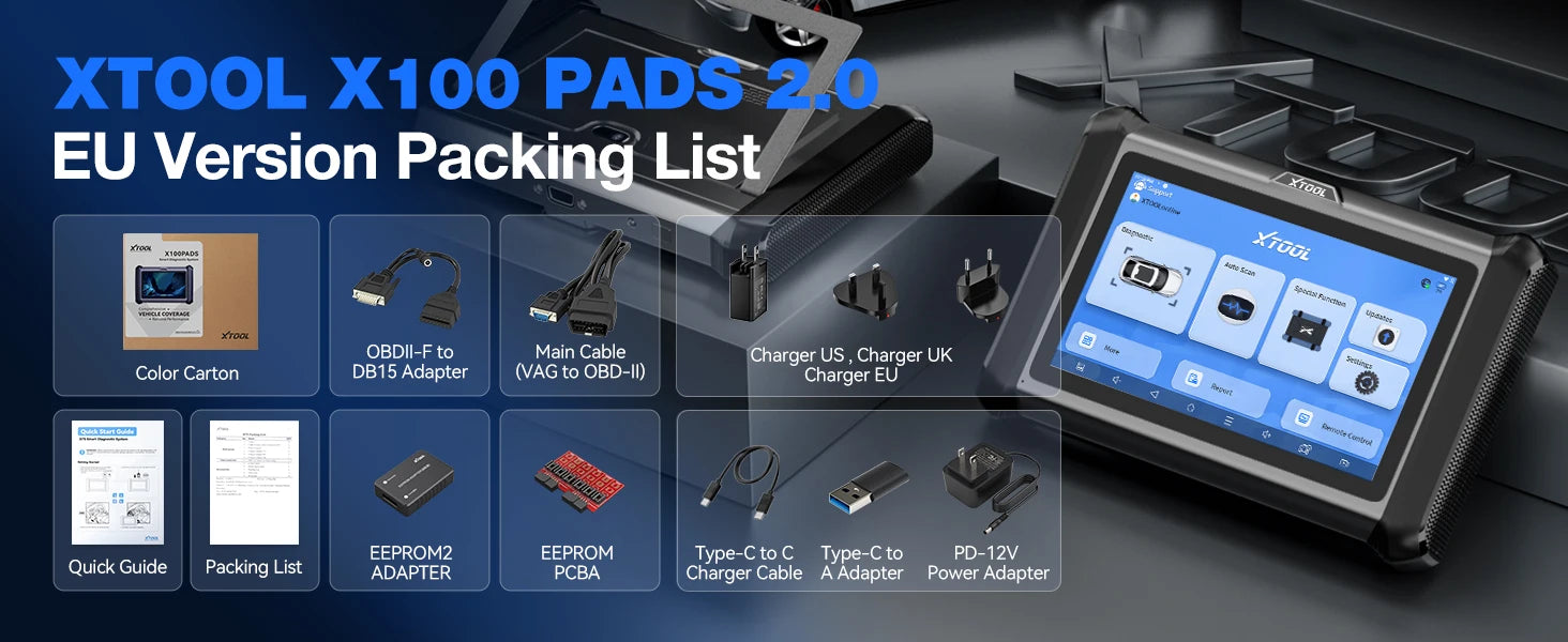XTOOL X100 PADS V2.0 Key Programmer Automotive Scanner IMMO Read Write Chip All Key Lost OBD2 Diagnostic Tool With CANFD DOIP