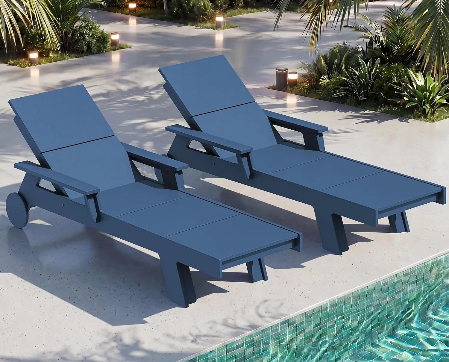 Oversized Outdoor Chaise Lounge HDPE Adjustable 5-Position Backrest Pool Patio Recliner, Customized