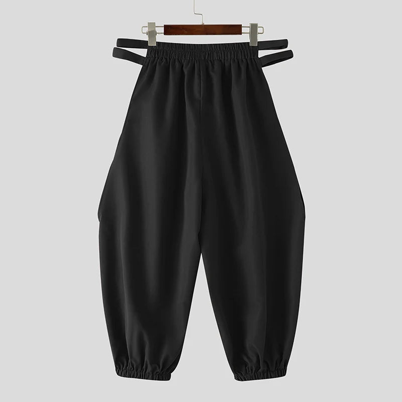 INCERUN Men's Pants Solid Hollow Out Elastic Waist Joggers Trousers For Man Streetwear Loose 2026 Casual Calf-length Pants S-5XL