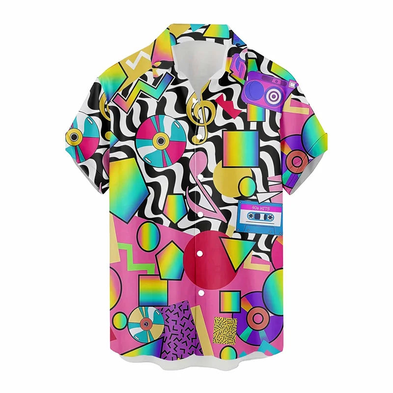 Retro 80s 90s Hawaiian Shirts Men Clothing 3D Printed Short Sleeves Tops Cool Outdoor Lapel Blouse Y2k Summer Button Shirt