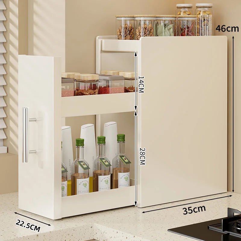 Kitchen Pull-out Spice Rack Countertop Multifunctional Seasoning Storage Rack Dustproof Ultra-Narrow Box Cabinet
