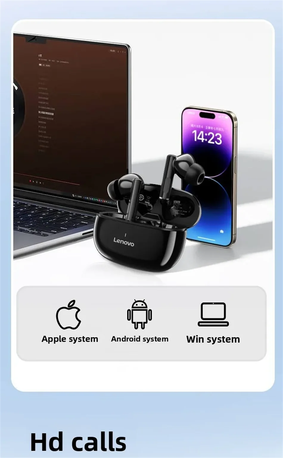 Lenovo TA210 TWS Wireless Bluetooth 5.3 Earphones Sports In-Ear Headset With Mic Gaming Low Latency Dual Mode Music Earbuds New