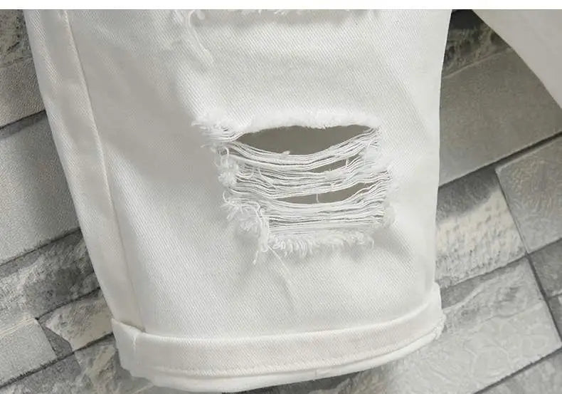 Men's Denim Shorts 2025 Summer Y2k Streetwear Ripped Casual Denim Knee Length Solid Jeans Shorts White New Classic Jeans Shorts