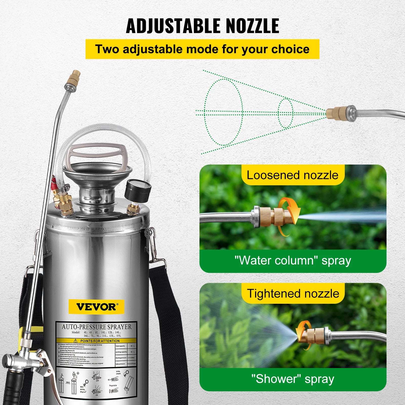 SucceBuy 4-12L Hand Powered Sprayer Stainless Steel Watering Spraying Sprinkling Atomizer Pump Home Ground Garden Cleaning Sprayer