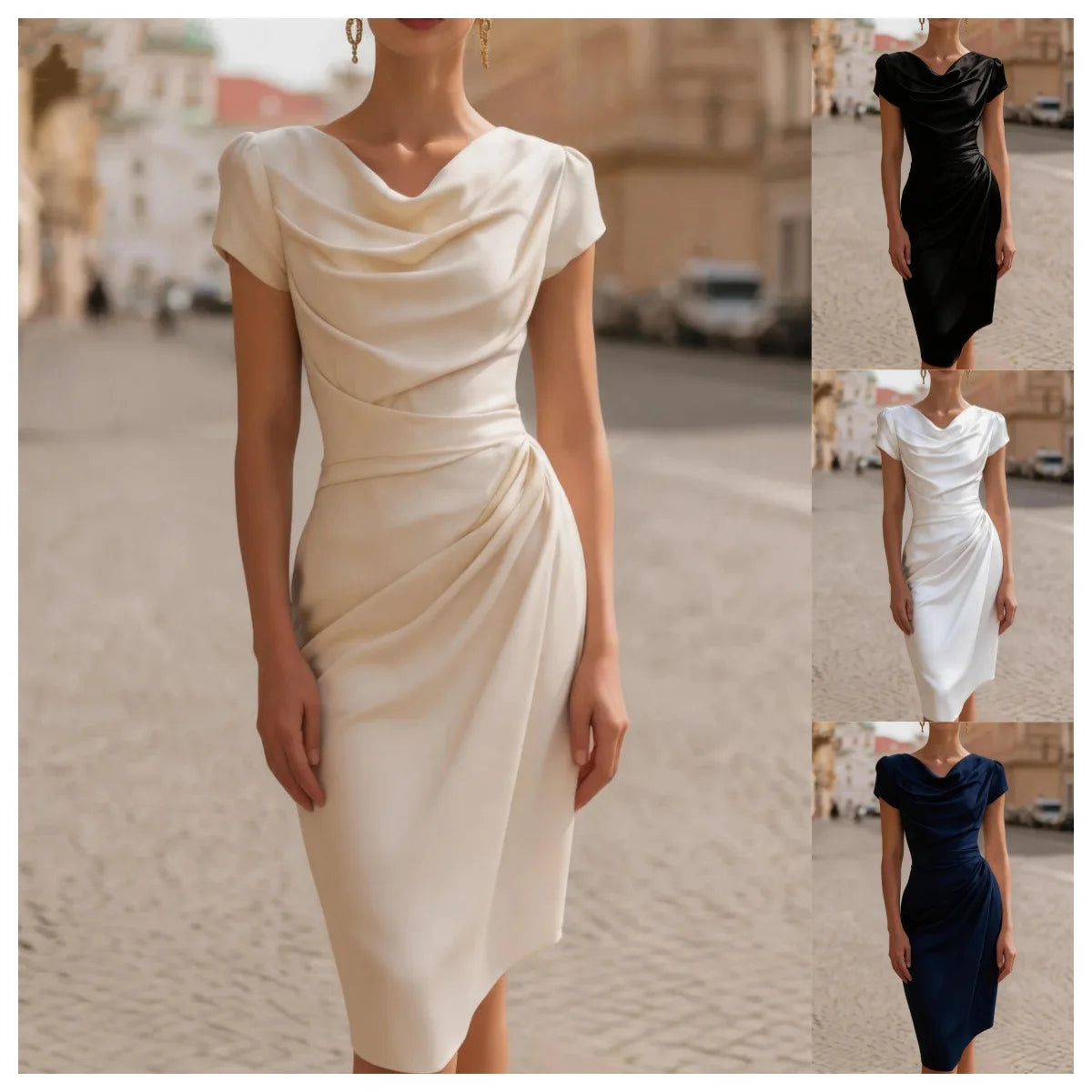 Spring Summer Dress Women's Elegant White One-Shoulder Commuter Dresses 2026 Trends Midi Skirt Business Party Dress Robe