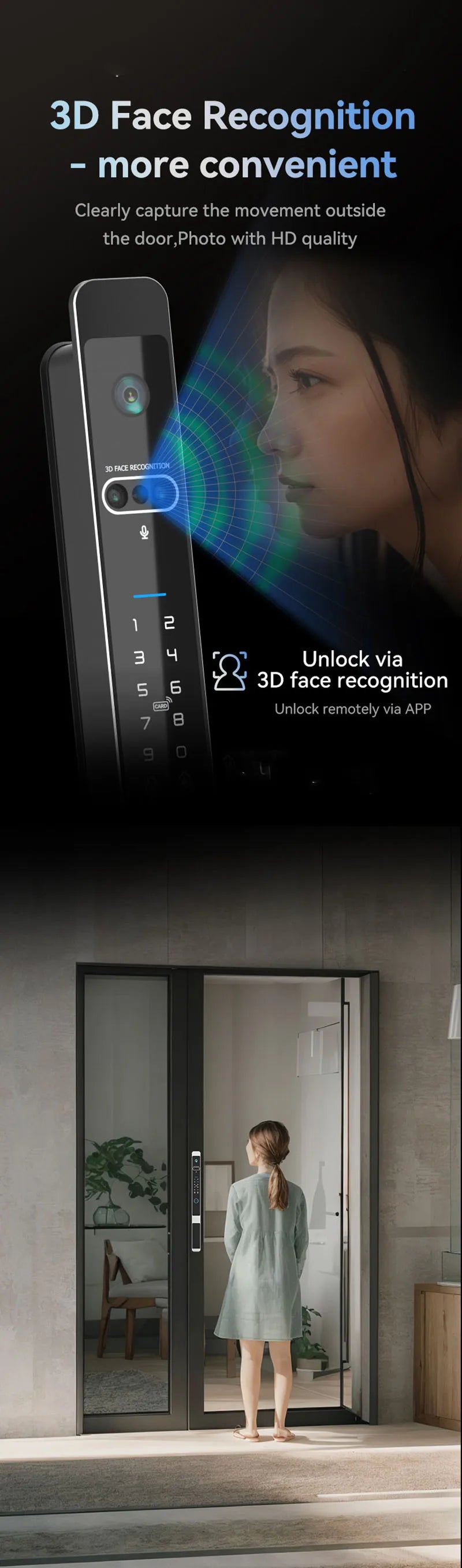 Camera video intercom Waterproof IP65 Automatic Slim Smart Aluminum door lock Face Tuya wifi 3592 euro mortise Digital UPVC lock