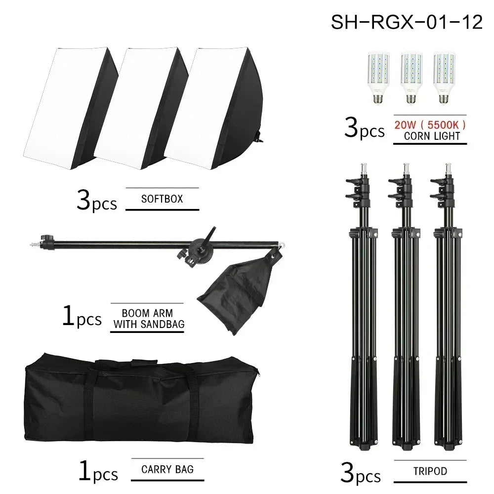 New 30w 40w Photography 50x70CM Softbox Lighting Kits System Soft box Continuous Light Use For Photo Studio Portrait Shooting