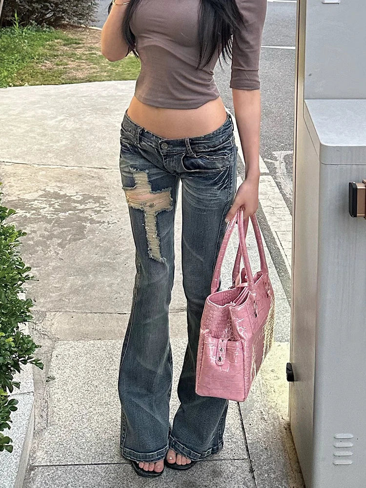 Tonngirls 2000s Japanese Jeans Pants Women Low Waist Denim Pant Streetwear American Retro Y2k Trousers Jeans Slim E-girls Jeans