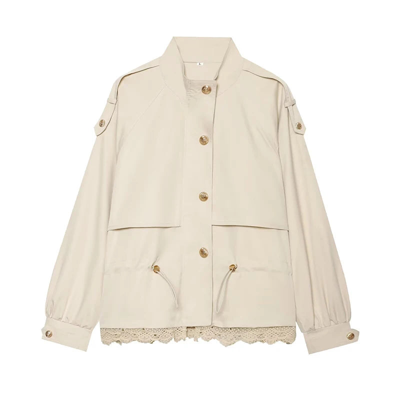 Lapel Women's Outerwear Waist Cinching Belted Jacket Drop Shoulder Cropped Cargo Trench Coat Meilaid Style Daily Fashion Wear