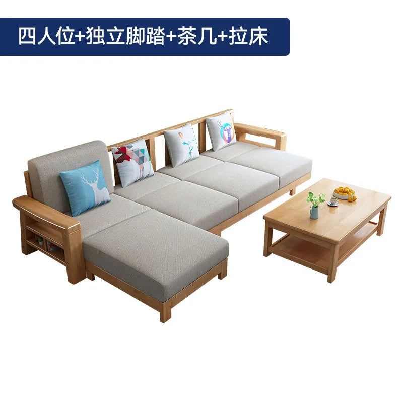 Nordic solid wood three-person sofa, modern simple fabric, small apartment concubine coffee table combination furniture