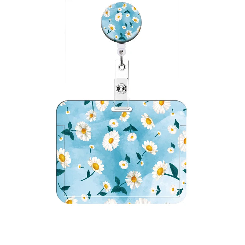 Flower Retractable Buckle Card Holder Women Business Badge Case Reel Clip Girls Cardholders Doctors Nurses Hang Credential holde