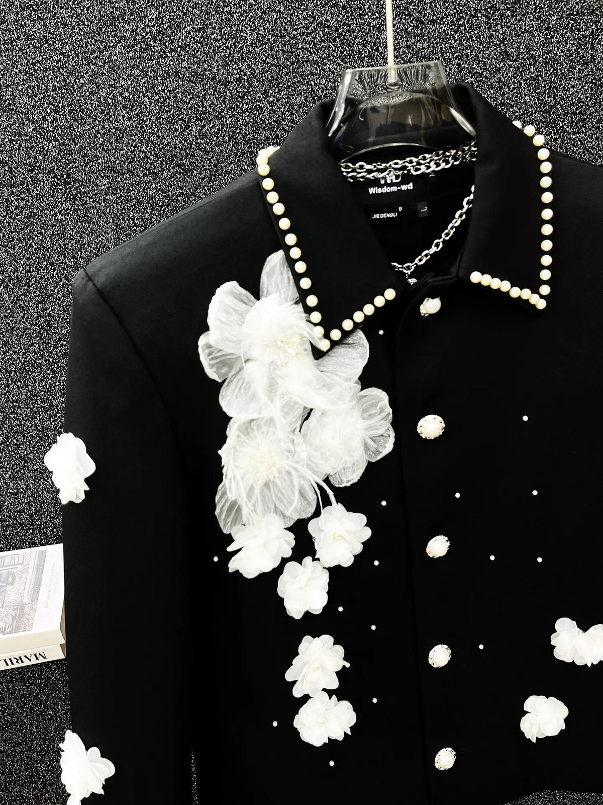 Flower Appliques Men's Jacket Spring Autumn Pearl Beading Lapel Coat American Fashion High Street Male Gorgeous Jackets