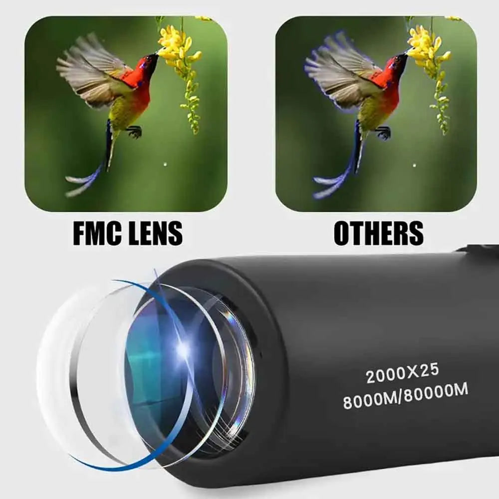 2000X25 Monocular Telescope Compact Portable Handheld Optical Scope For Travel Fishing Camping Stargazing Concert Bird‑Watching