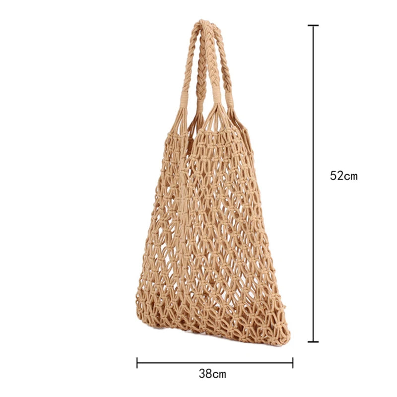 Hollow Crochet Mesh Woven Shoulder Bag With Inner Pocket,Women Solid Color Handbag,Summer Work Beach Vacation Commuting Tote Bag